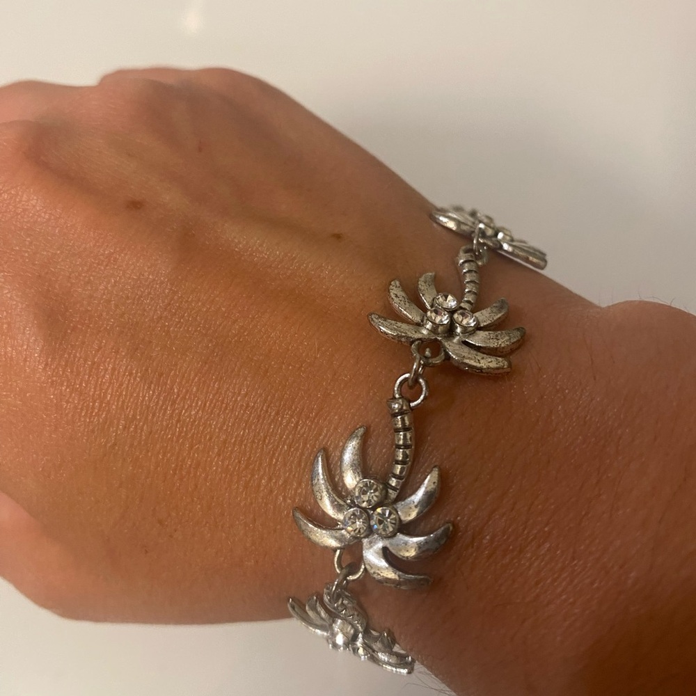 Silver Palm Tree & Gemstone  Link Bracelet - Women Jewelry